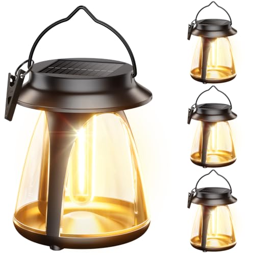 BUCASA Outdoor Hanging Solar Lanterns, IP65, 2 Brightness Modes, 4 Pack