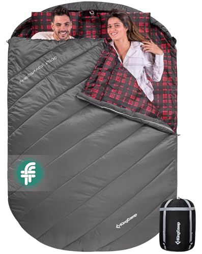 KingCamp Doppelschlafsack Flanell mit Kissen, Schlafsack 2 Personen, Schlafsack 3-4 Jahreszeiten,...