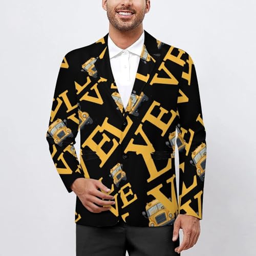Love School Bus Men's Suits Dress Business Formal Suit Print Jackets Coat for Wedding Party2