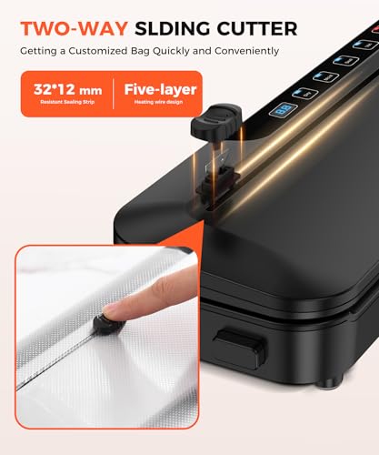 Vacuum Sealer Machine, 75kPa Food Vacuum Sealer with Cutter, Compact 6-IN-1 Automatic Vac Packing Machine for Dry & Moist Food Sealer with 10 Pre-cut Bags and Hose - Image 4