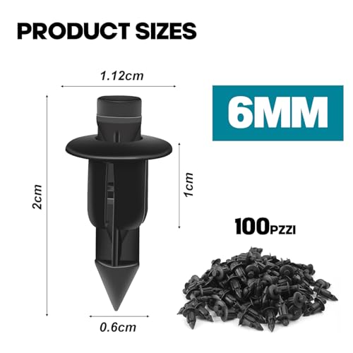 RhiVrillion Clips de Fixation Voiture, 100 Pièces Rivet Plastique 6mm pour Carénage Moto et Pare-Chocs, Fixation de Panneaux Universelle pour Yamaha, Kawasaki, Suzuki – vue 2
