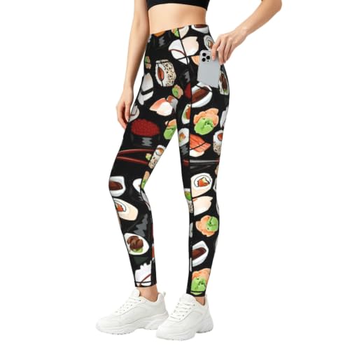 Pantalones de yoga japoneses para mujer elásticos negros con bolsillos entrenamiento