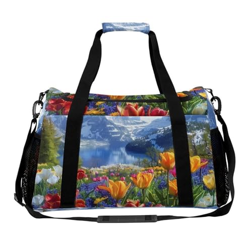 Tulips Floral Gym Bag Travel Duffle Bags Shoulder Carry On Weekender Bag Hangbag for Women Men