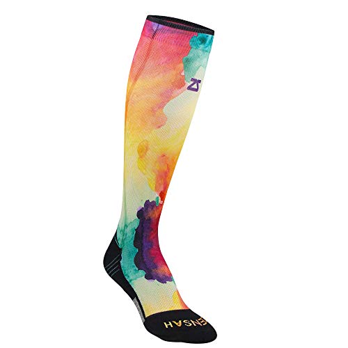 Zensah Limited Edition Running Compression Socks - Anti-Blister, Comfortable, Moisture Wicking, Knee High Sport Socks (Watercolors-Yellow/Red, Small (Men's 4-6.5, Women's 5-8)) #TOP2