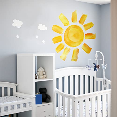 23.62” X 23.62” Watercolor Boho Sun Wall Decals Peel And Stick, Pvc Sunrise Wall Stickers, Yellow Sunshine Wall Art Decor For Kids Room Playroom Nursery Bedroom (Boho Sun-2) #TOP4
