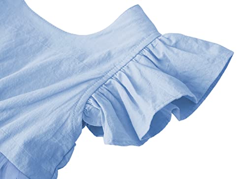 Lyxiof Toddler Baby Girl Tutu Tulle Dress Cotton Linen Ruffle Back Bowknot Princess Party Dresses Grey Blue 80Cm #TOP3