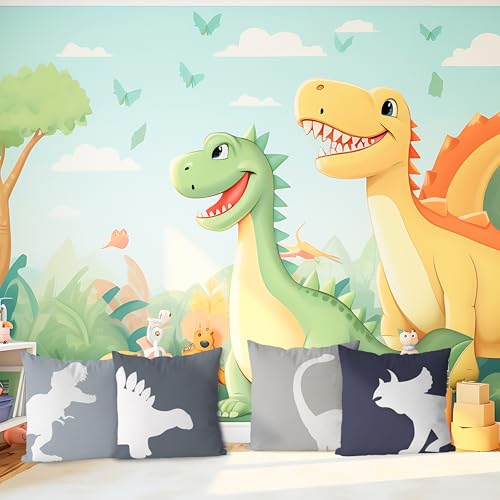 KEUSPI Dinosaur Pillow Covers Dino Throw Pillow Covers 18x18 Set of 4 Dinosaur Room Decor for Boys Dinosaur Pillowcase for Boys Room Playroom Nursery Decor by KEUSPI - Image 3