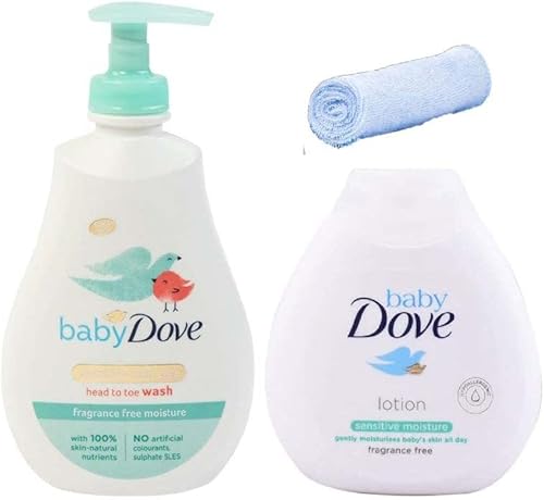 Dove Baby Bath Set Sensitive 400ml Head To Toe Wash Lotion + Baby Wash Cloth