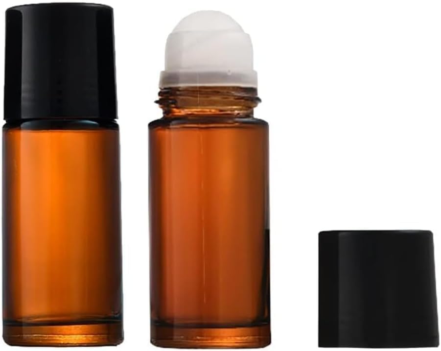 2 Pcs Brown 50ml Glass Essential Oil Roller Bottles Refillable Roll on Bottles Empty Deodorant Bottle Containers Rollerball Bottle for Fragrance, Refillable Containers Accessories