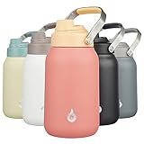 BJPKPK Half Gallon Insulated Water Bottles, 64oz Water Jug with Metal Handle & BPA Free Spout Lid, Dishwasher Safe Flasks, Large Stainless Steel Gym Sport Jugs, Pink