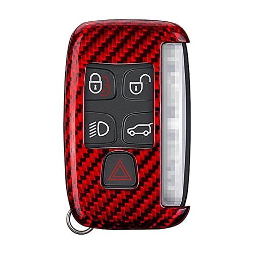 MissBlue Carbon Fiber Key Fob Cover for Jaguar Car Remote Key, for Jaguar XE XEL XF XFL XJ F-PACE F-Type Smart Car Key, Light Weight Glossy Finish Key Fob Protection Case - Red