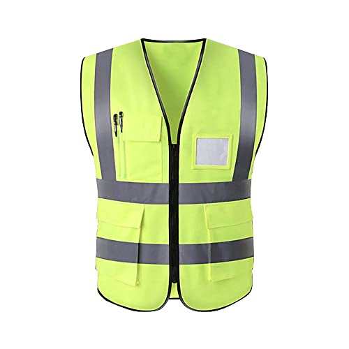 RMTL Hi Vis Viz High Visibility Reflective Safety Vest Waistcoats Jacket Workwear Zip Security Mobile Phone Pocket ID Holder (Small)