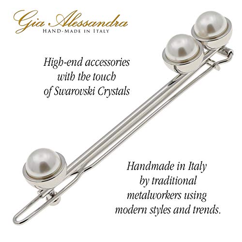 Gia Alessandra Ga247 Wedding Bridal Hair Barrette Slide Clip Silver And Swarovski Pearls Styling Girls Hair Ornaments. No Slip Durable Styling Hair Accessories For Women. Handmade In Italy (2.75 Inch) #TOP3