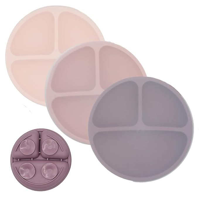 WeeSprout Suction Plates for Babies & Toddlers - 100% Silicone, Dinnerware Stays Put, Divided Design for Picky Eaters, Microwave & Dishwasher Friendly, 3 Pack