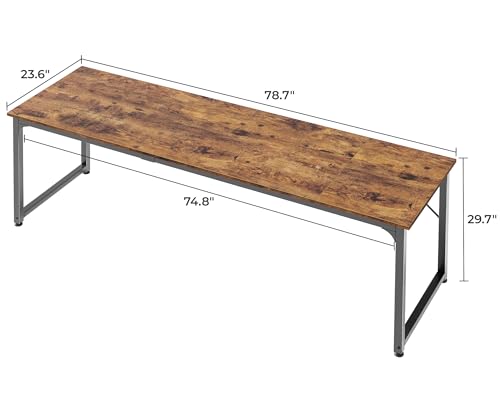 Huuger Computer Desk, 80 Inch Office Desk, Gaming Desk with Storage, Writing Desk Work Desk for Home Office, Study, Long Simple Desk, Large Legroom, Metal Frame, Rustic Brown