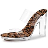 Allegra K Women's Platform Clear Heel Chunky Heels Leopard Slide Sandals - 6 M US