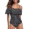 Tempt Women's Off-Shoulder One Piece Swimsuit – Ruffle Retro Bathing Suit, Black, Size Small