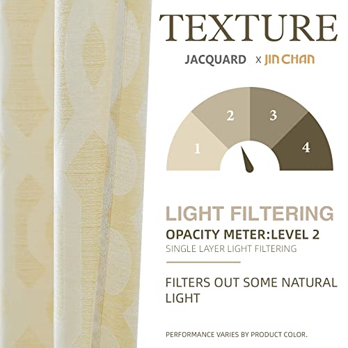 Light Filtering Window Curtains For Living Room 84 Inches Long Jacquard Curtain Panels For Bedroom Privacy Opaque Geometric Trellis Grommet Window Treatment Set Beige 1 Pair #TOP3