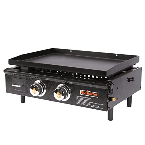 QuliMetal Portable Table Top Griddle, 22 Inch 2-Burner Propane Gas Grill
