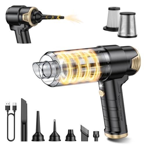 JONYJ Handheld Car Vacuum Cleaner Cordless, 16000PA Hand Held Vacuum Portable, 2 in 1 Air Duster and Mini Vacuum Cleaner Rechargeable with LED, Multi-Nozzles & Washable Filters for Home Office Car Pet