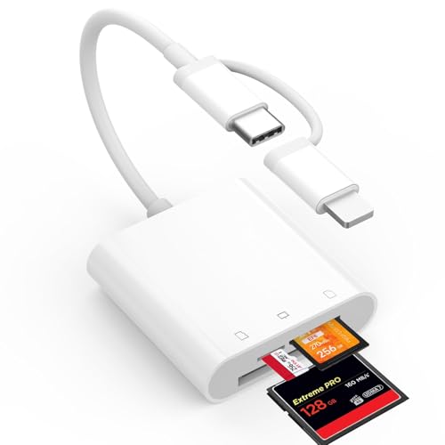 [Certifié Apple MFi] Lecteur de Carte SD Compact Flash, Loydia 3 en 1 USB-C Lightning vers SD/Micro SD/CF, Adaptateur Carte SD Lecteur de Carte mémoire pour iPhone16 15Pro/Max, iPad,Samsung,Caméra