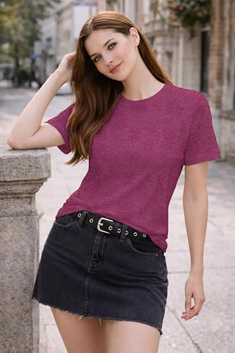 Image of London Hills Tshirt for Woman | Tops for Woman | t Shirt for Woman's Relaxed Fit Round Neck | Tops for Women Western Half Sleeve Melange Textured | Women top's | Women's tees | Women' t Shirt