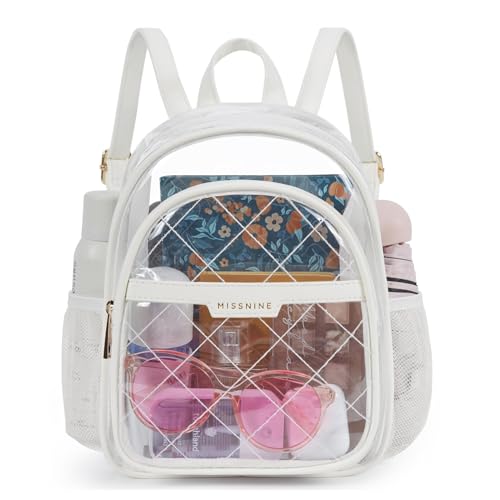 Missnine Clear Backpack for Stadium Approved, Quilted Clear Bag for Stadium Events with Leather Trim for Sports Event, Concert, Festival, Daily