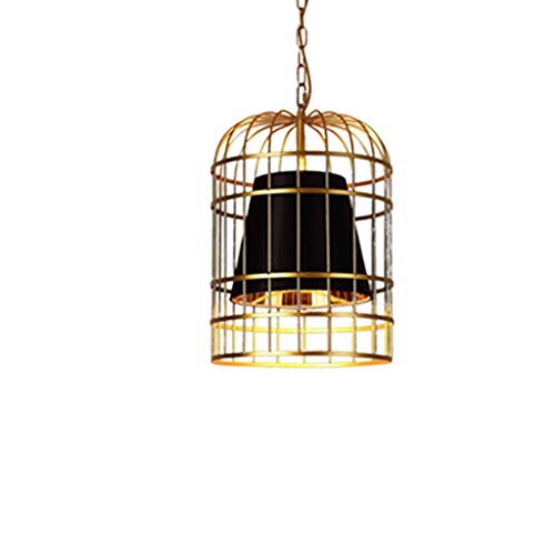 Lustre cage en fer forgé de style industriel avec finitions dorées artisanales