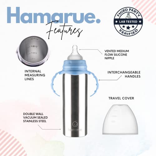 Hamarue 3-In-1 Stainless Steel Sippy Cups For Toddlers | Non-Toxic Insulated Stainless Steel Baby Bottle | Straw Cup With Removeable Handles | Plastic Free Liquid Transfer (Blue) #TOP1