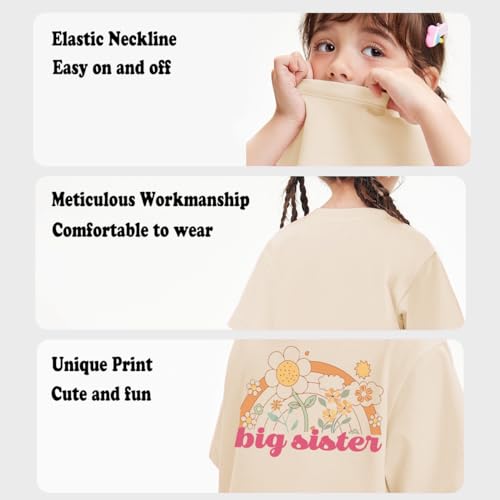 Image of Biggest /Bigger /Big Sister Shirt for Toddler Girls Cotton Short Sleeve Tshirts Announcement Outfits 2-10 Years