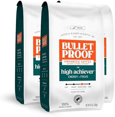 Bulletproof High Achiever Medium-Dark Mushroom Ground Coffee, 10oz (3-pack)