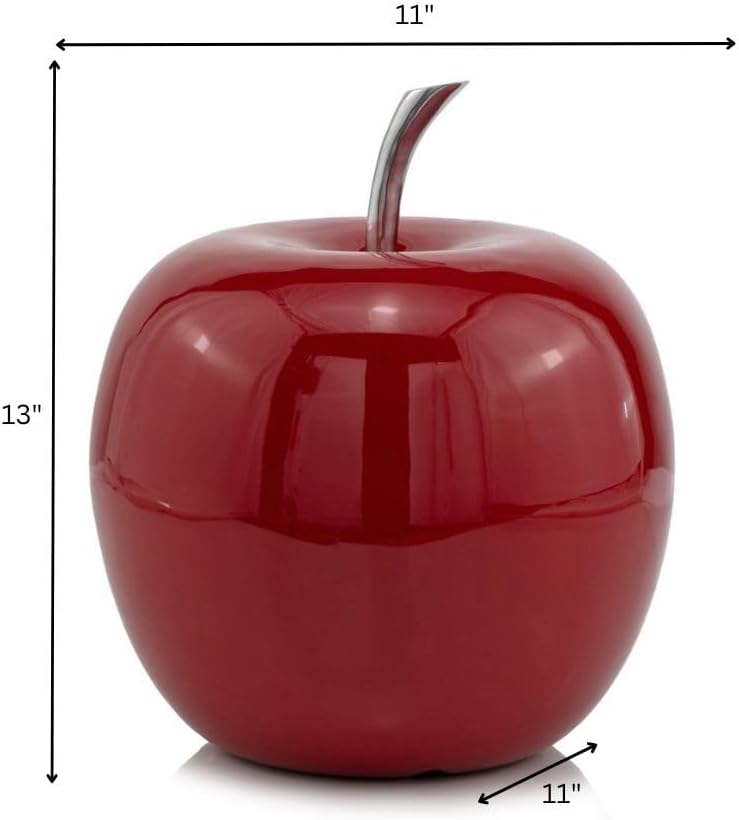 Modern Day Accents 3962 Manzano SM Red Apple, Fruit Decor, Teacher Gifts, School, Teacher Decor, Apple Gifts, Office Desk Decor, Home Decor, Red with Silver Stem, Sculpture, Aluminum, 4" Lx4 Wx5.5 H