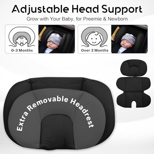 Infant Car Seat Insert with 2 Headrest for Preemie to Toddler, Thickened Baby Car Seat Head Support for Side Impact Protection, Breathabble Newborn Carseat Insert with Filled Spong