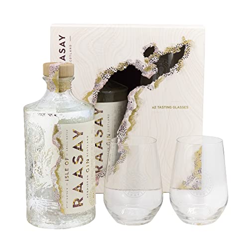 Isle of Raasay Gin Gift Set | 70cl, 46% ABV | Isle of Raasay Scottish Island Gin | Branded Gin Glasses | Gin Gift Pack