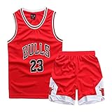 King-mely Kinder Junge Herren Michael Jordan # 23 Chicago Bulls Retro Basketball Shorts Sommer Trikots Basketballuniform Top & Shorts Basketball Anzug