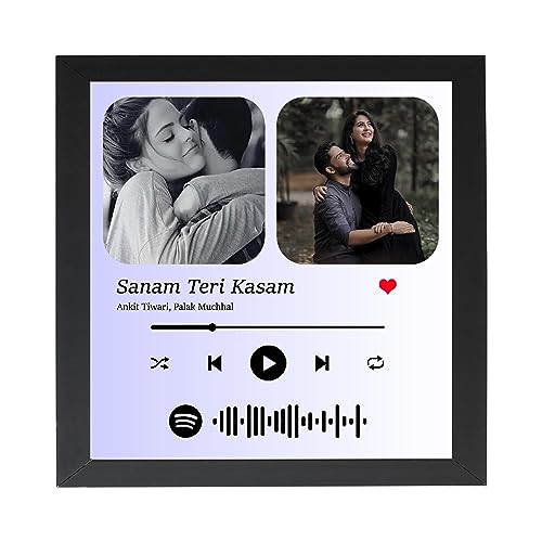 Image of Spotify Photo Frame Wood Wall Mount Personalized Rectangular Collage Picture Music Frame Anniversary For Gift|Scannable Spotify Song Qr Code Frame With Your Photo, Purple & White - 6X6 Inch