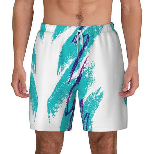 90'S Cup Design Print Men's Double Layer Swim Shorts, Gym Workout Shorts with Pocket