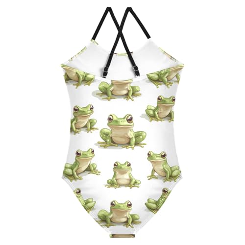 Pigsaly Girls One Piece Swimsuits Cute Frogs Kids Cross Back Swimwear Toddler Beach Sport Bathing Suit 3T2