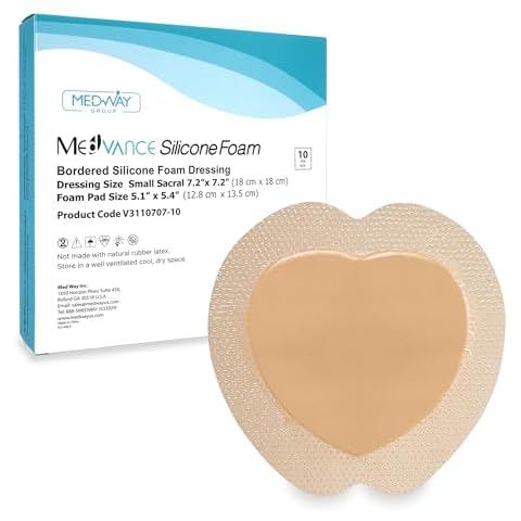 MedVance TM Silicone - Sacral Bordered Silicone Adhesive Foam Wound Dressing, Bed Sore Treatment Bandage for Sacrum, Size 7"x 7", Box of 10 dressings Cover