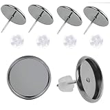 Jdesun 40 Pieces Cabochon Earring Settings with 40 Pieces Rubber Backs, Stud Earring Cabochon Settin