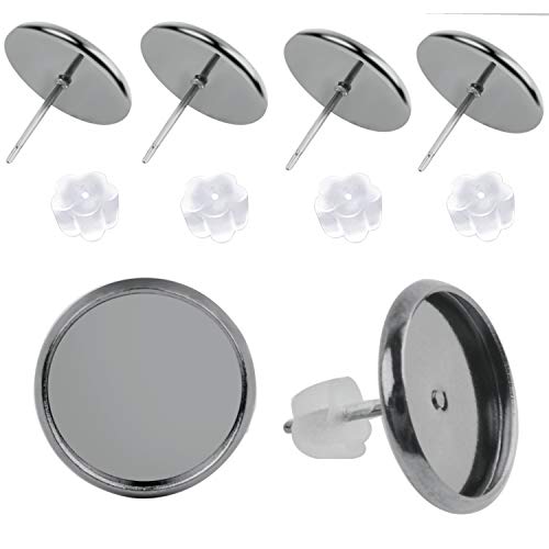 Jdesun 40 Pieces Cabochon Earring Settings With 40 Pieces Rubber Backs, Stud Earring Cabochon Setting Post Cup Fit For 12Mm(Gun Black Color) #TOP8