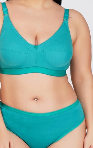 Image of SPUNN Women's Cotton Mix Full Coverage Non Padded Bra Panty Set for Heavy Bust Lingerie Set Combo