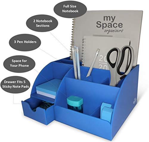 Blue Desk Organizer Office, Acrylic, with Drawer, 9 Compartments, All in One Office Supplies and Cool Desk Accessories Organizer, Pen Holder, Office Decor Desktop (Blue) - Thumbnail 3