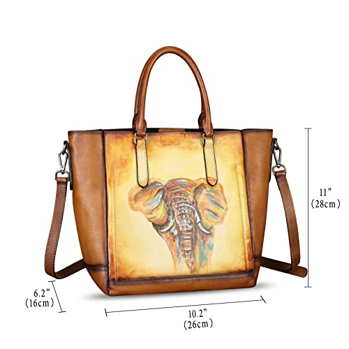 Genuine Leather Handbag For Women Hand Painted Leather Top Handle Satchel Handmade Crossbody Purse Tote Bag (Pattern1) #TOP4