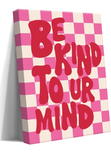 Framed Be Kind to UR Mind Quote Wall Art, Girl Pink Pictures Wall Decor,Minimalist Text Art Paintings Canvas Prints Cream Neutral Cottagecore Home Decor for College Dorm Bathroom Kids Room Nursery Bedroom 12x16 Inch Ready to Hang
