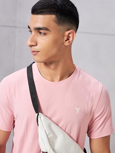 Image of TECHNOSPORT Men's Slim Fit Solid Crew Neck T-Shirt, Cotflex Quick Dry Wrinkle Resistant Polyester Sports Tee for Gym, Running, Training, Sports