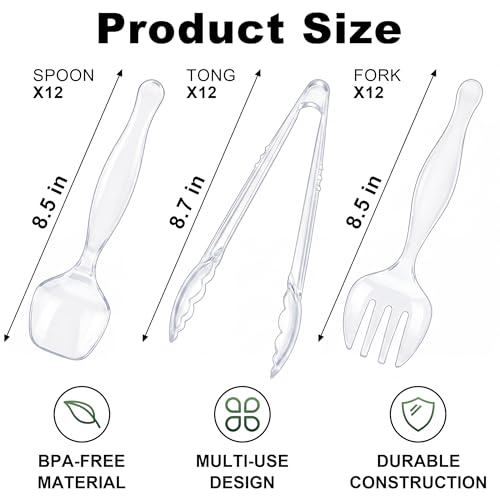 image for Sinoome 36Pcs Disposable Plastic Serving Utensils Set, 12 Clear Spoons