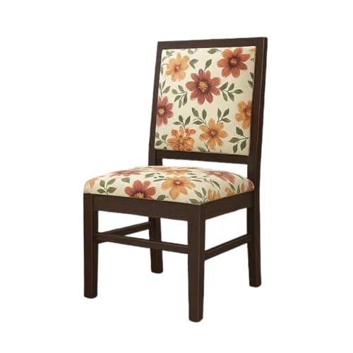 Image of KENDALWOOD Furniture | Solid Sheesham Wood Dining, Study Chair | Multipurpose Chair Set of 2 | Finish:- Walnut Finish with Cream Flower Printed Cushions | 1 Year Warranty |