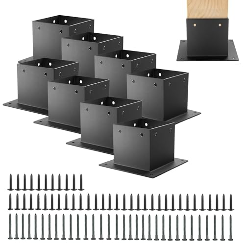 Image of 8 pcs 4x4 Stainless Steel Deck Post Base | Internal 3.5 inchX3.5 inch| 13GA Thick Matte Black Powder Coating Post Anchor, 4x4 Post Bracket for Wood Posts, Fence, Deck Railing, Handrail Railing Support