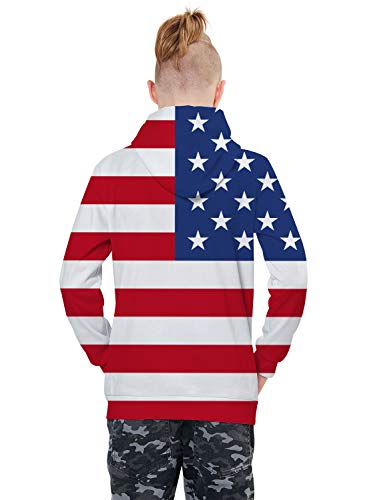 Image of Kid Hoodies Red White Sweatshirts for Boys Hooded Sweater USA Flag Pullover Size 14-16 Years Teens Bright Long Sleeve Shirts
